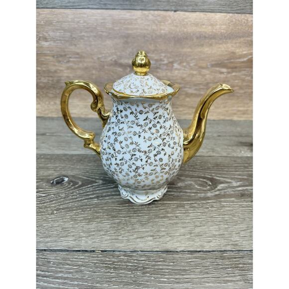Mitterteich Bavaria Germany Gold Plated Floral Tea Pot 7.5” Tall